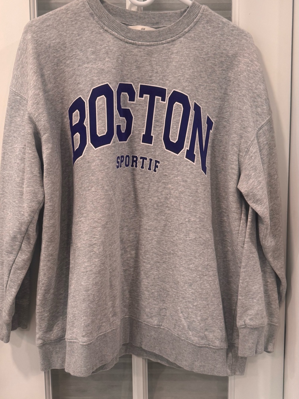 H&M Gray Crewneck Sweatshirt with Blue 'BOSTON' Graphic